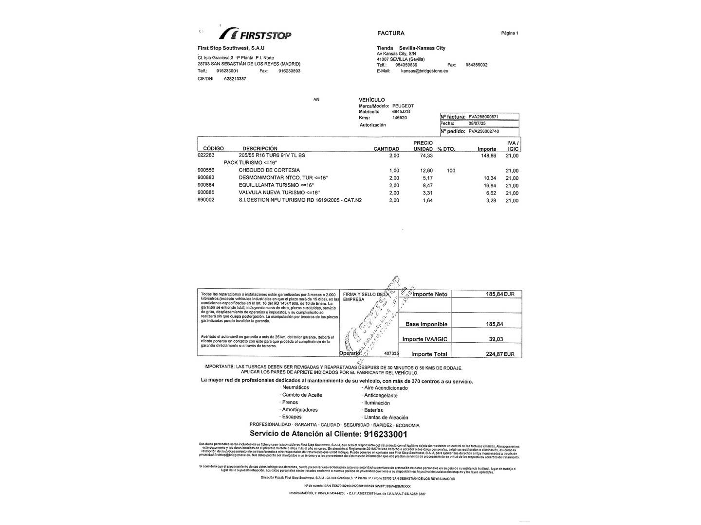 Foto del mantenimiento del Peugeot 308 Peugeot 308 SW BlueHDI 120 Style (120 CV)