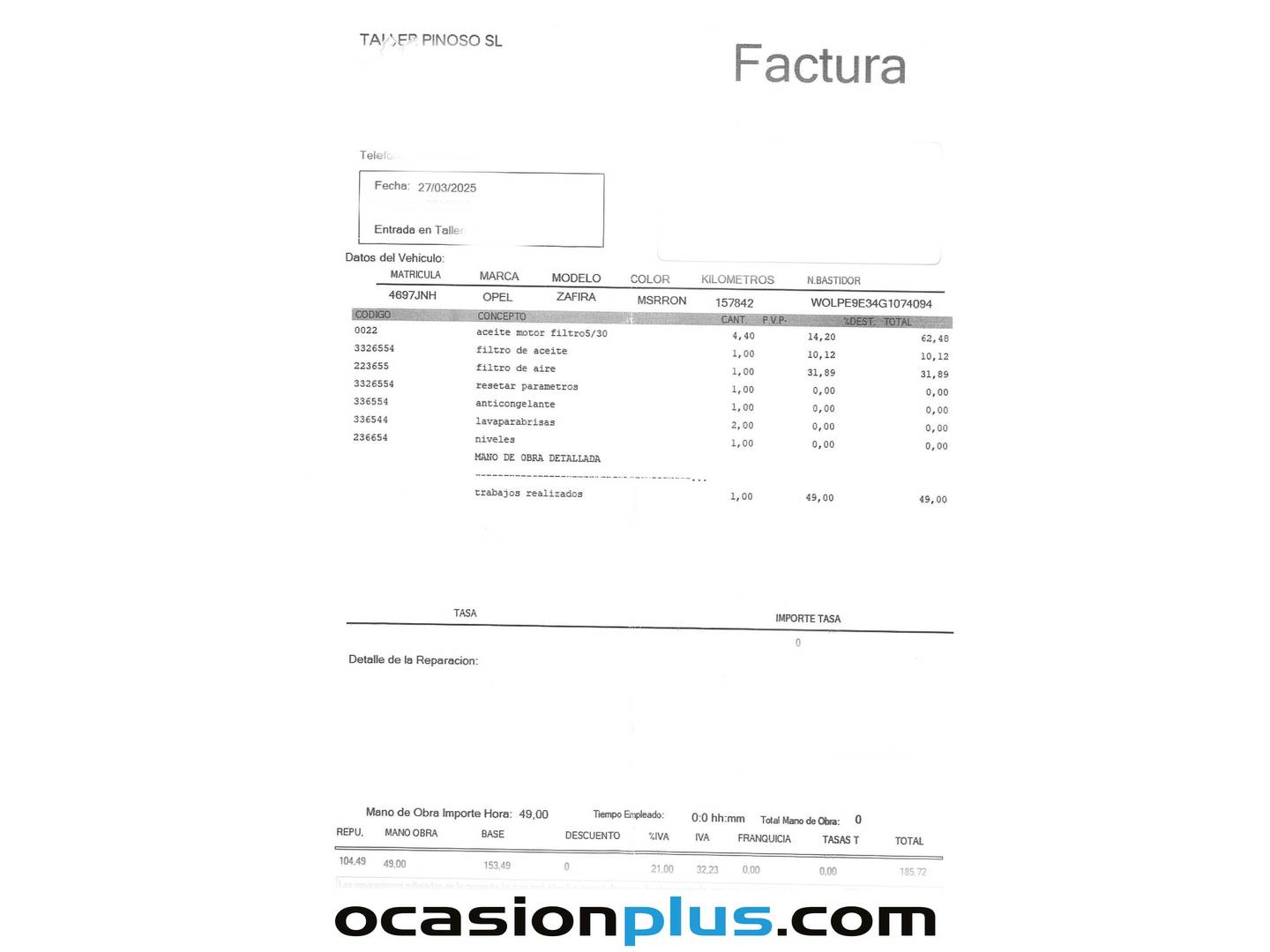 Foto del mantenimiento del Opel Zafira Tourer Opel Zafira Tourer 1.6 CDTi S&S Excellence (136 CV) 7 Plazas