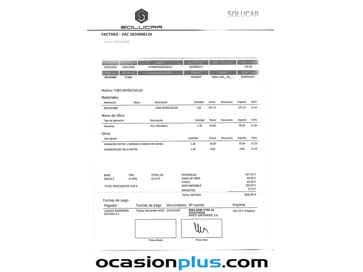 Foto del mantenimiento del Peugeot 5008 Peugeot 5008 BlueHDI 180 S&S Allure Pack EAT8 (180 CV) 7 Plazas