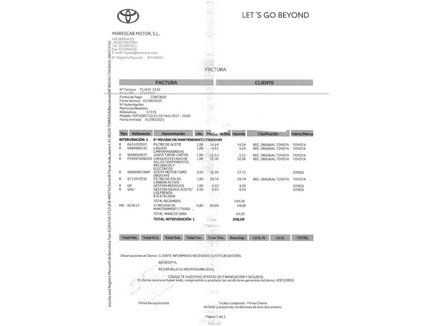 Foto del mantenimiento del Toyota Yaris Toyota Yaris 1.5 Feel! Edition (111 CV)