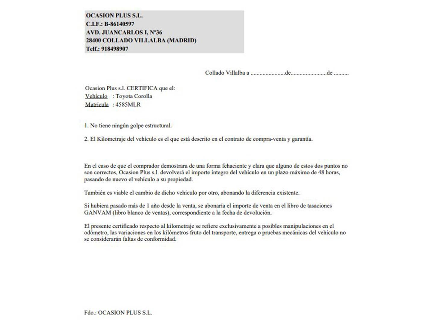 Foto del certificado del Toyota Corolla Toyota Corolla 200H GR-Sport (196 CV)