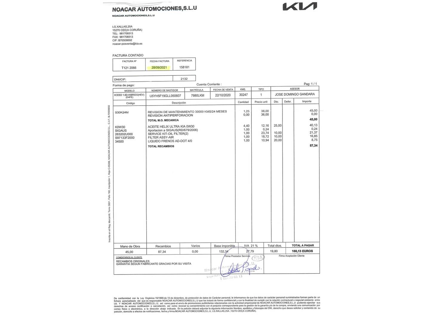 Foto del mantenimiento del KIA XCeed KIA XCeed 1.6 MHEV Emotion DCT (136 CV)
