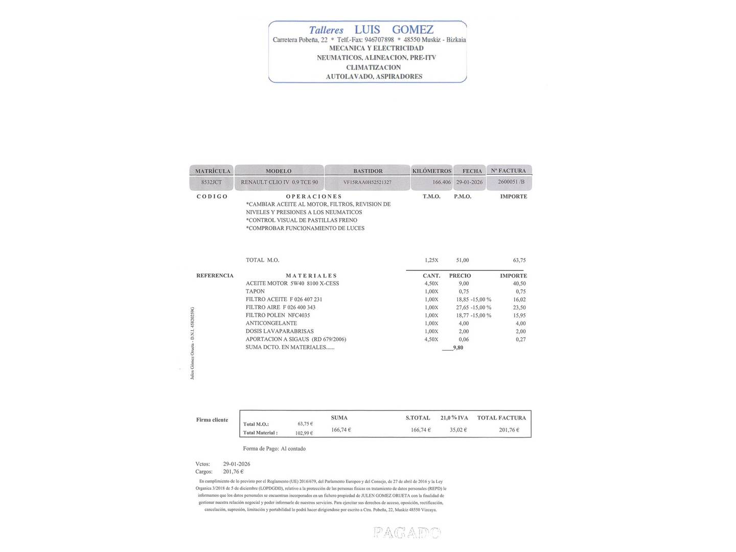 Foto del mantenimiento del Renault Clio Renault Clio Dynamique Energy TCe (90 CV)