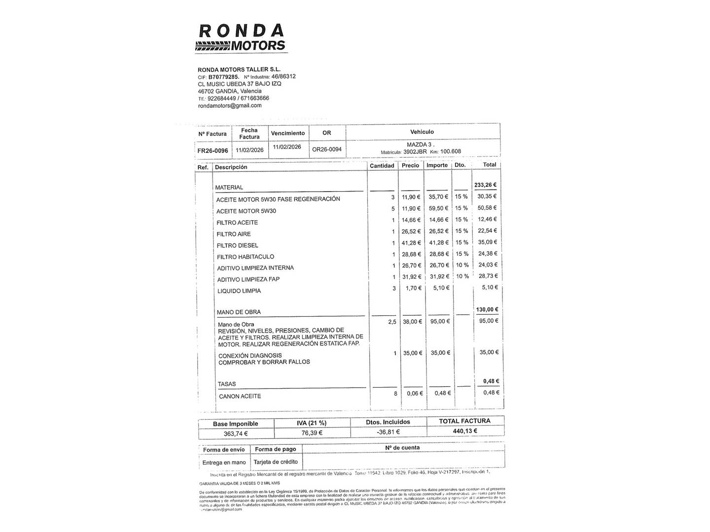 Foto del mantenimiento del Mazda Mazda3 Mazda Mazda 3 2.2 DE Luxury (150 CV)