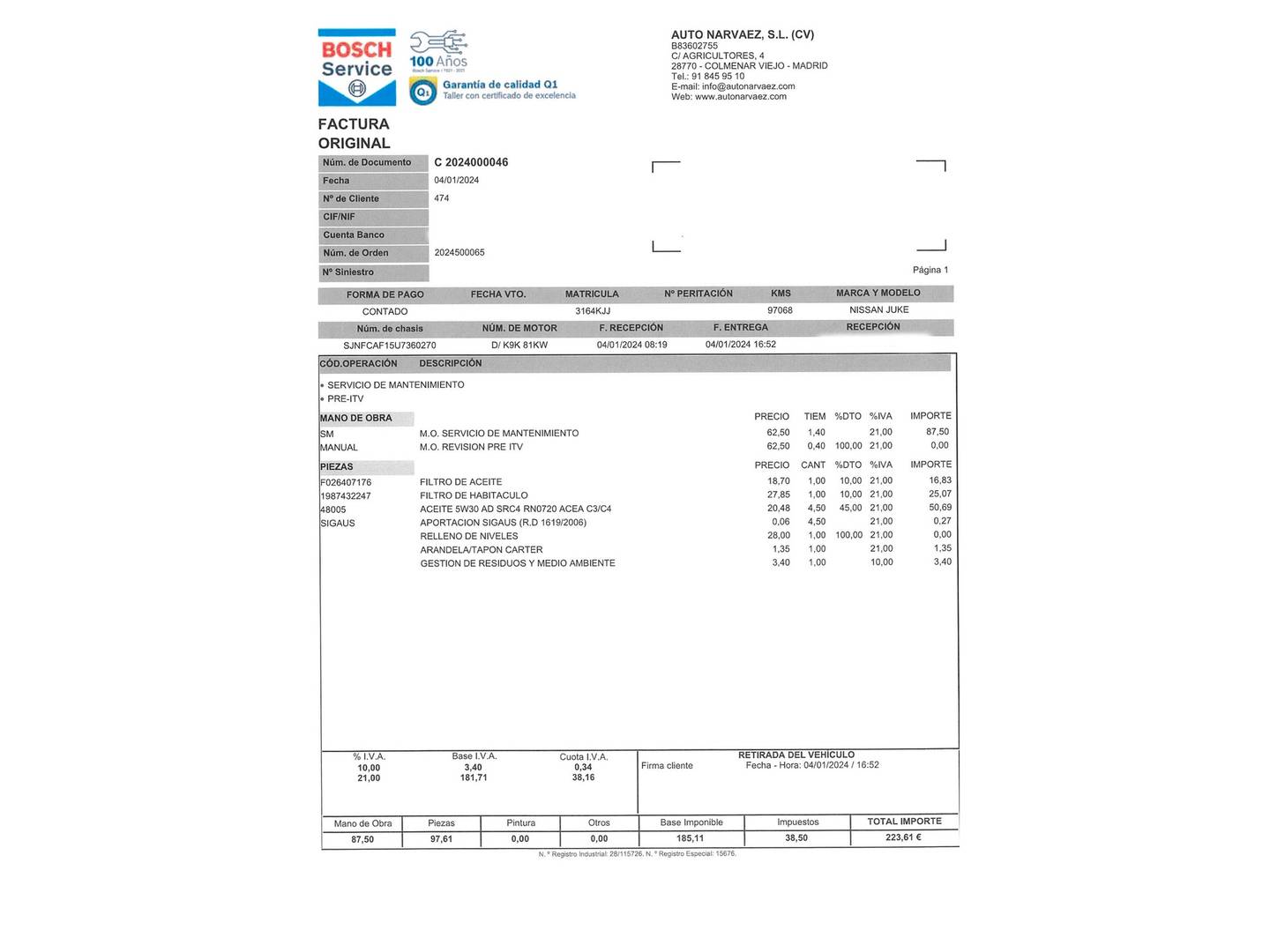 Foto del mantenimiento del Nissan JUKE Nissan Juke dCi 110 N-Connecta 4x2 (110 CV)