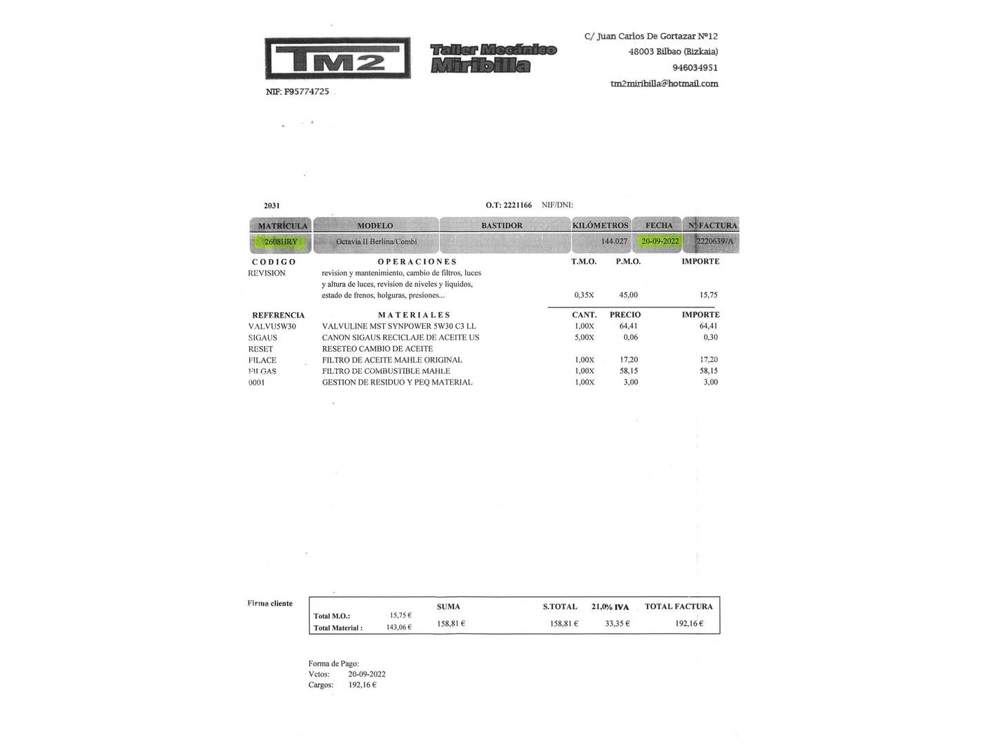 Foto del mantenimiento del Skoda Octavia Skoda Octavia 1.6 TDI CR Ambition (105 CV)