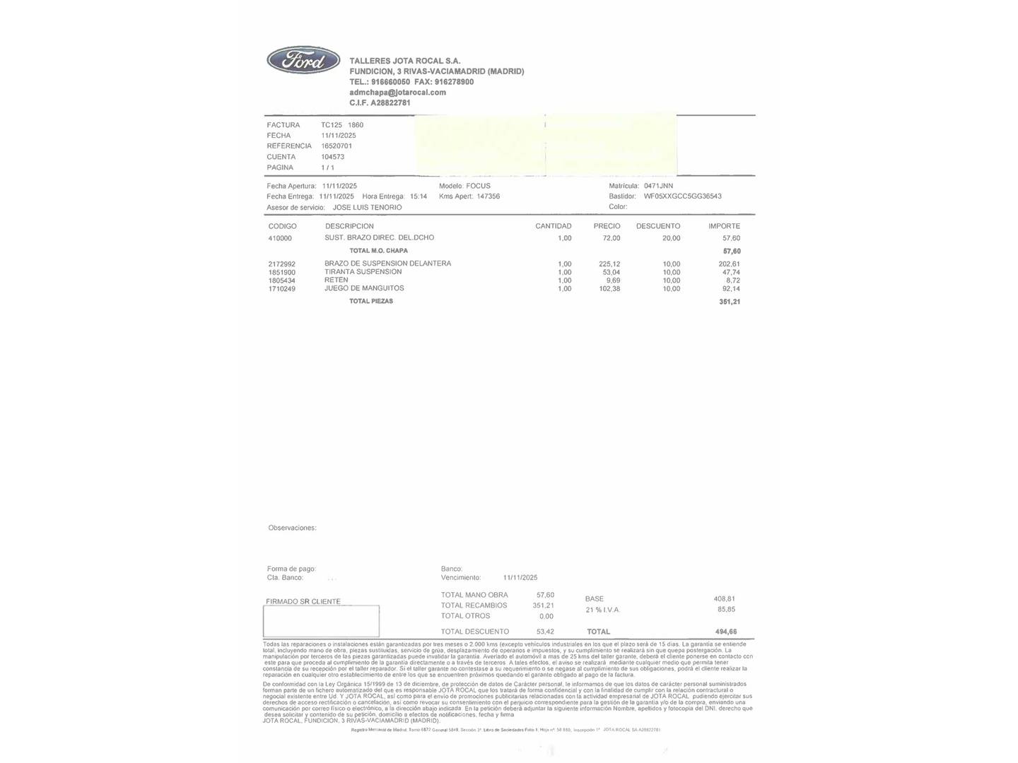 Foto del mantenimiento del Ford Focus Ford Focus 2.0 TDCi S&S ST-Line (150 CV)