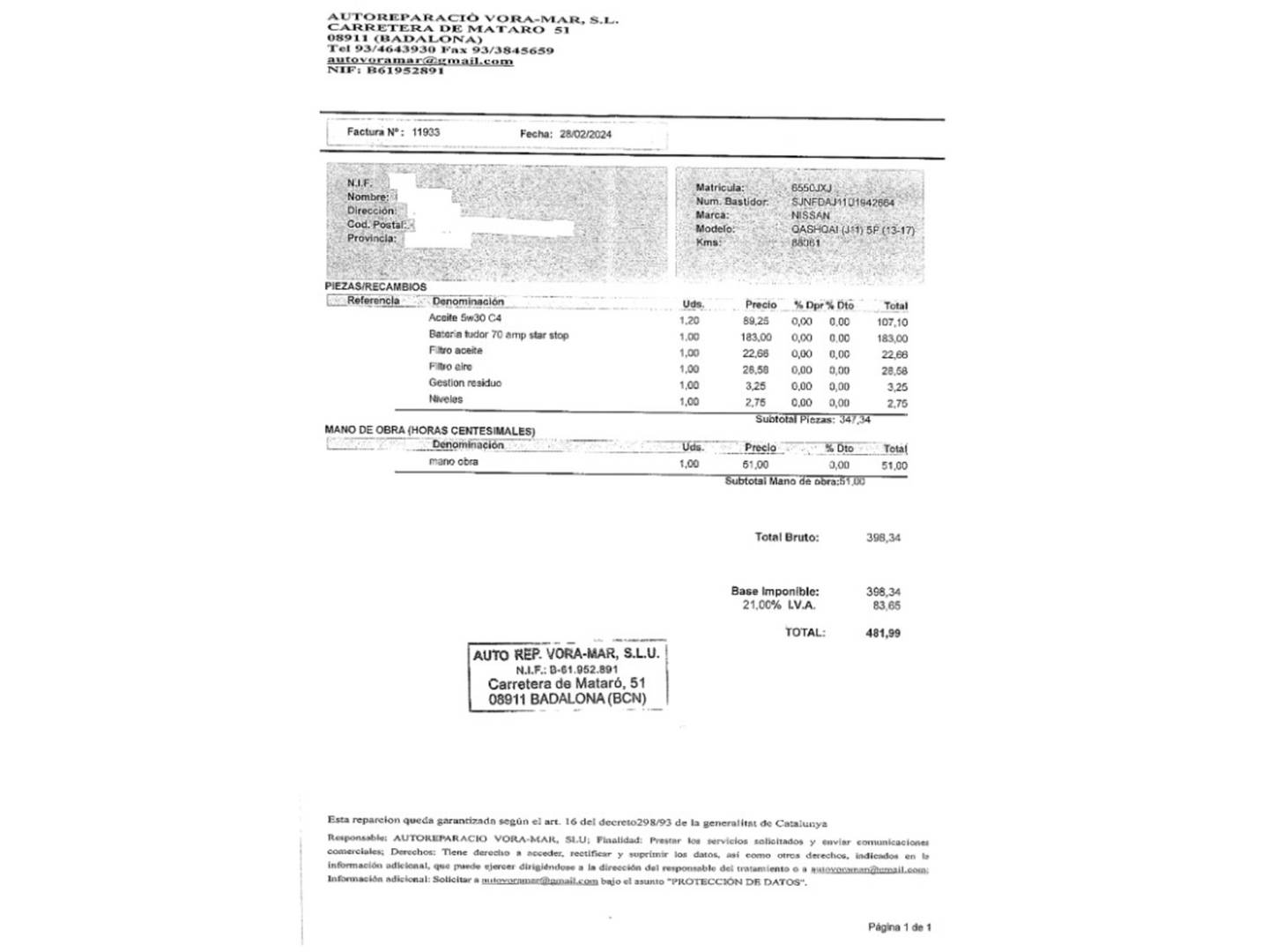 Foto del mantenimiento del Nissan QASHQAI Nissan Qashqai dCi 130 Tekna 4x2 XTronic (130 CV)