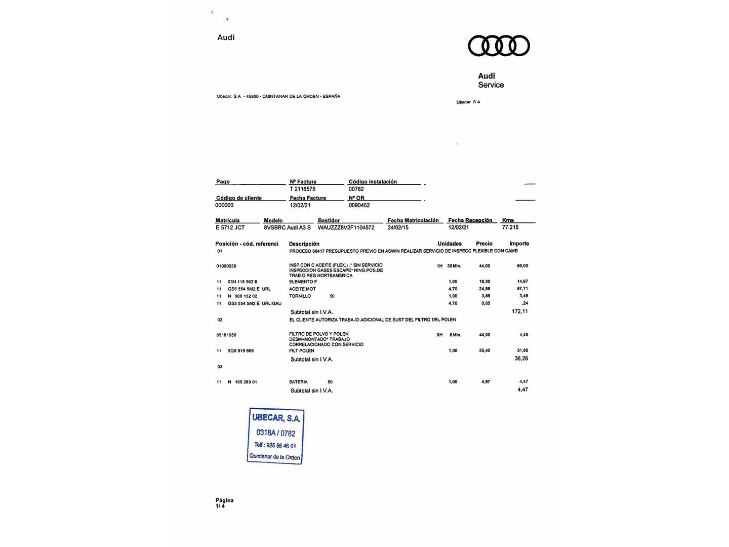 Foto del mantenimiento del Audi A3 Audi A3 Sedan S line edition 2.0 TDI clean diesel (150 CV)