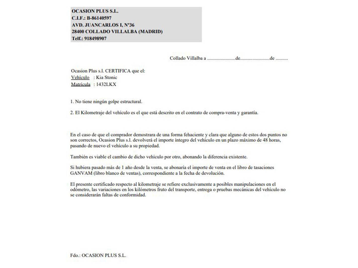 Foto del certificado del KIA Stonic KIA Stonic 1.0 T-GDi MHEV Drive iMT (120 CV)