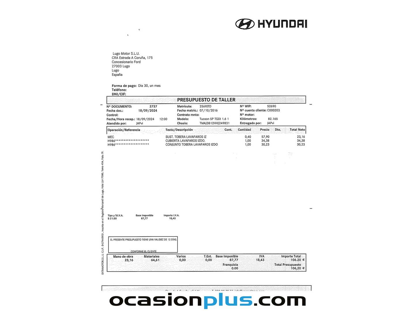 Foto del mantenimiento del Hyundai Tucson Hyundai Tucson 1.6 TGDi Style 4x4 DT (176 CV)