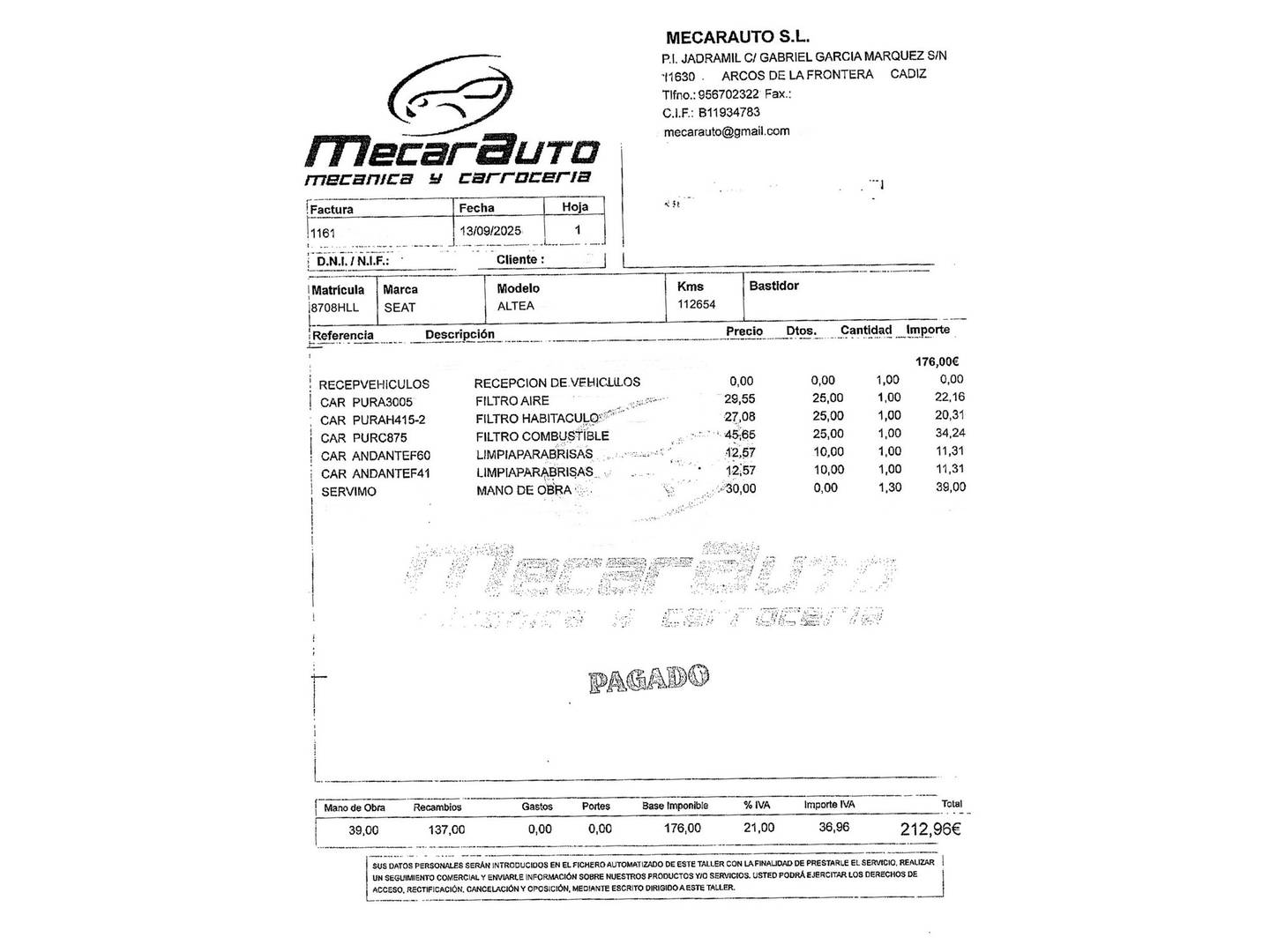 Foto del mantenimiento del Seat Altea Freetrack Seat Altea Freetrack 1.6 TDI 2WD (105 CV)