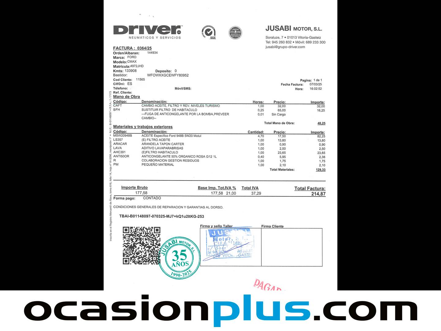 Foto del mantenimiento del Ford Grand C-Max Ford Grand C-Max 1.0 EcoBoost Trend+ (125 CV)