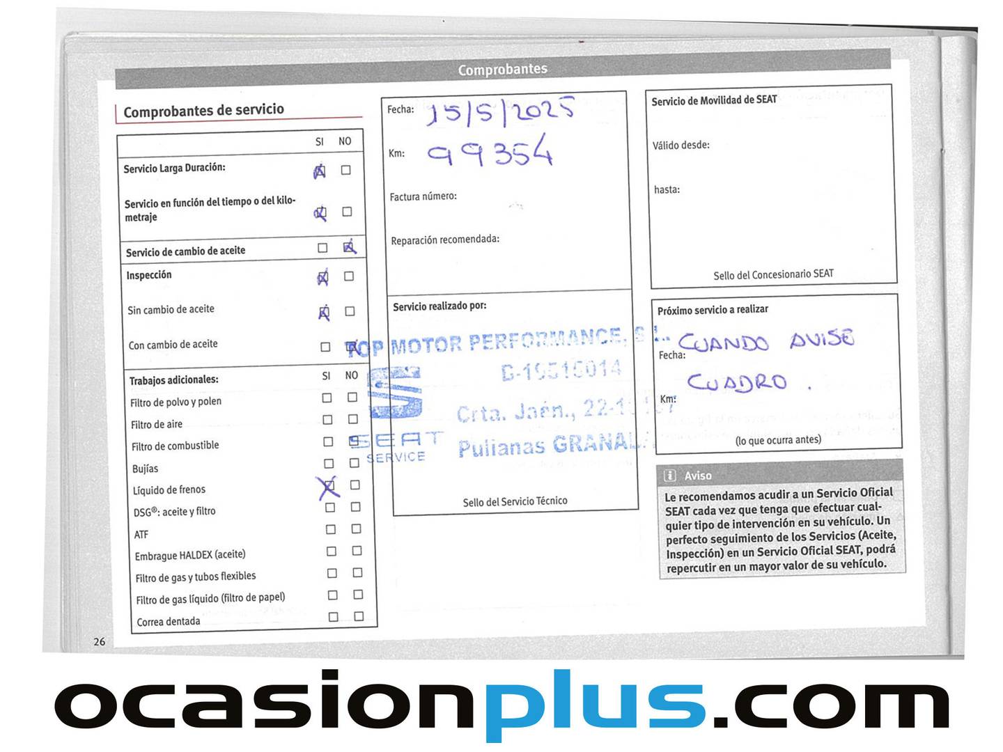 Foto del mantenimiento del Seat Ibiza Seat Ibiza 1.0 EcoTSI Reference Plus  (95 CV)