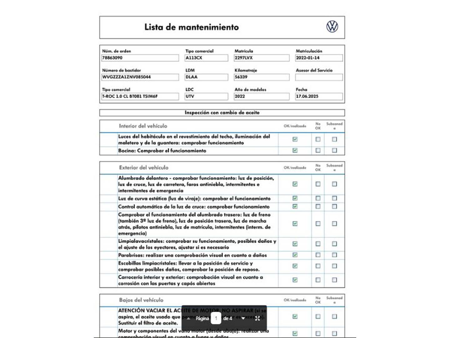 Foto del mantenimiento del Volkswagen T-Roc Volkswagen T-Roc Advance R-Line 1.0 TSI (110 CV) R-Line 1.0 TSI 81 kW (110 CV)