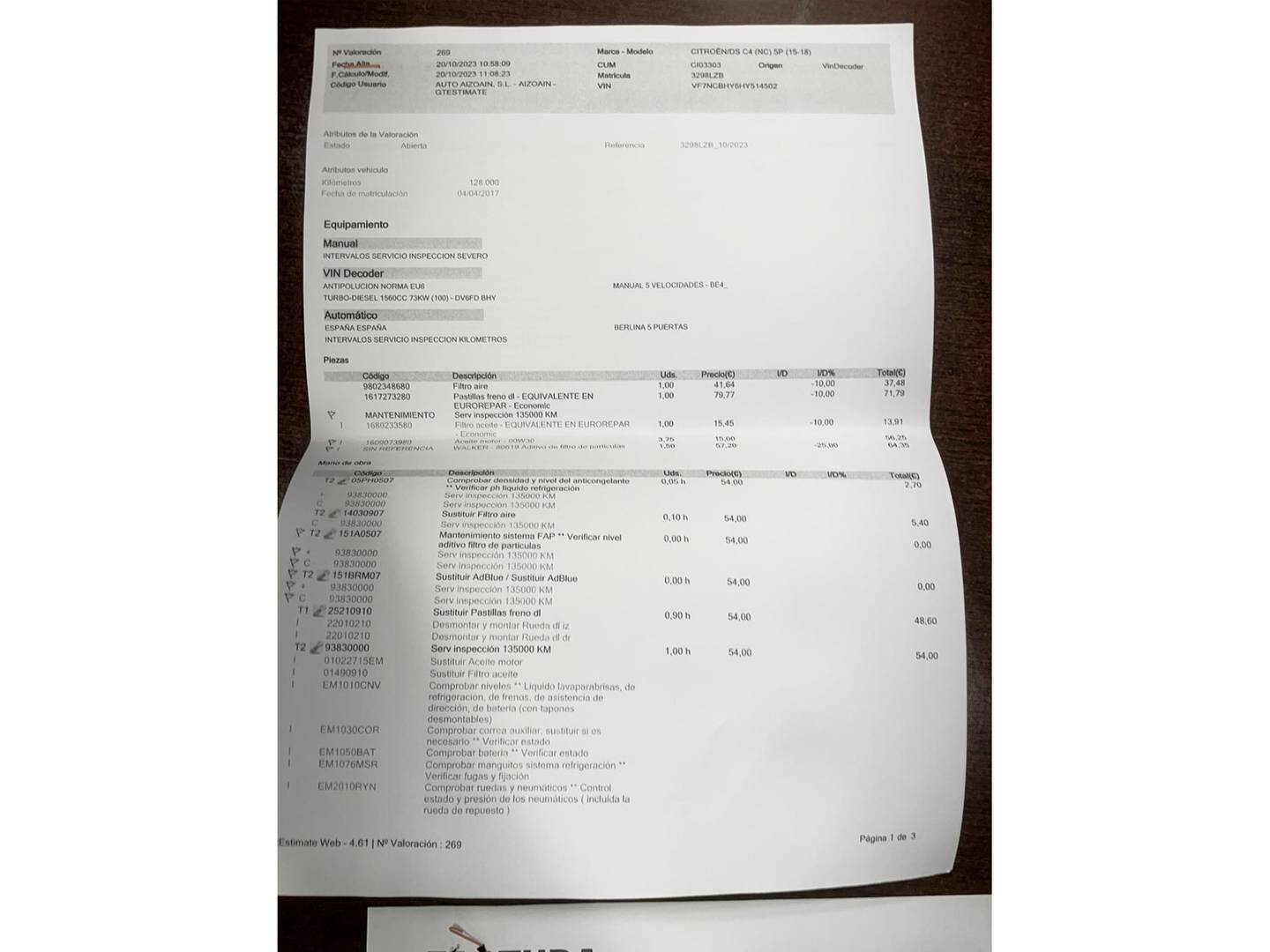 Foto del mantenimiento del Citroën C4 Citroën C4 BlueHDi 100 Live (100 CV)
