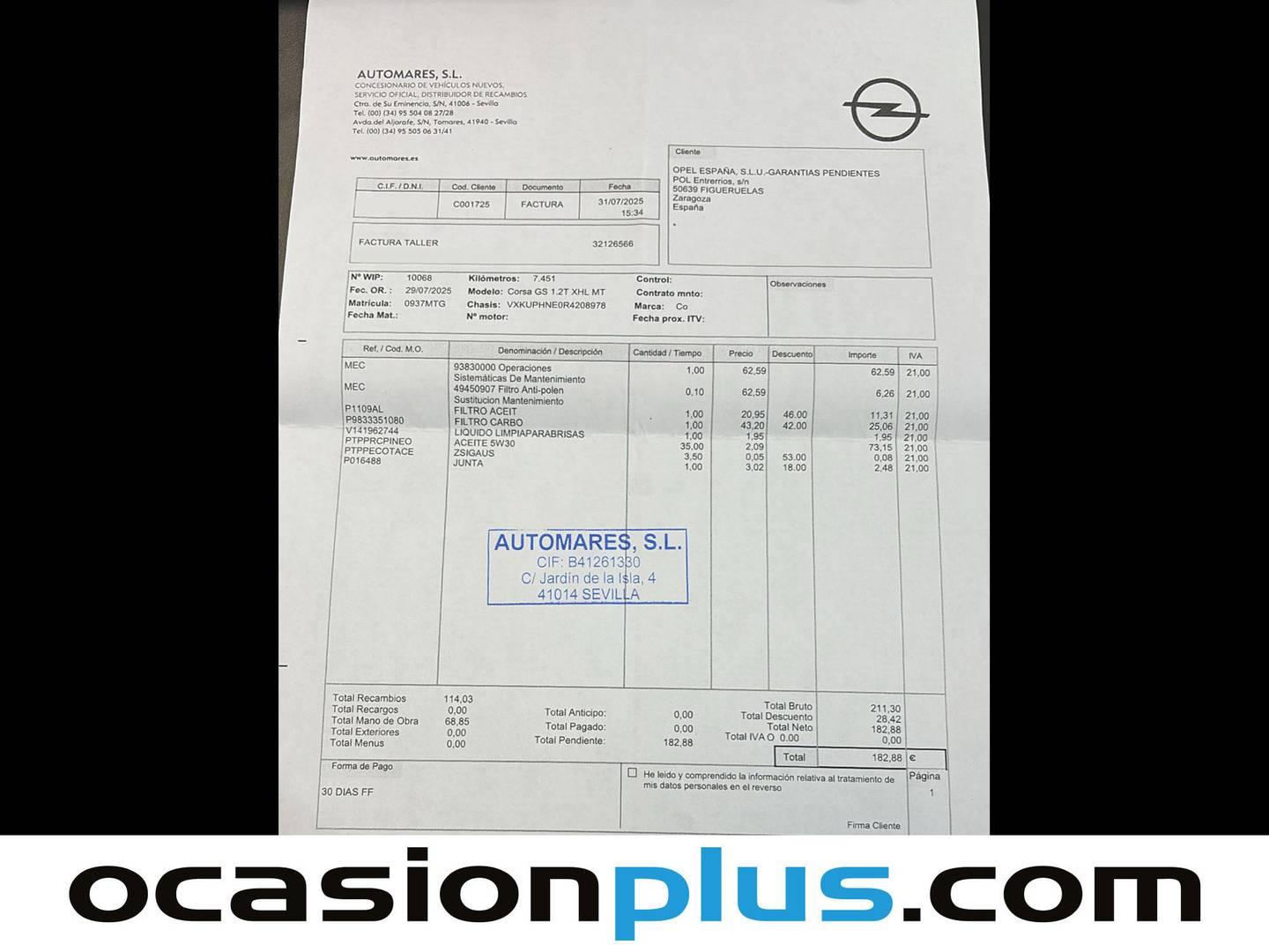 Foto del mantenimiento del Opel Corsa Opel Corsa 1.2 T XHL GS (100 CV)