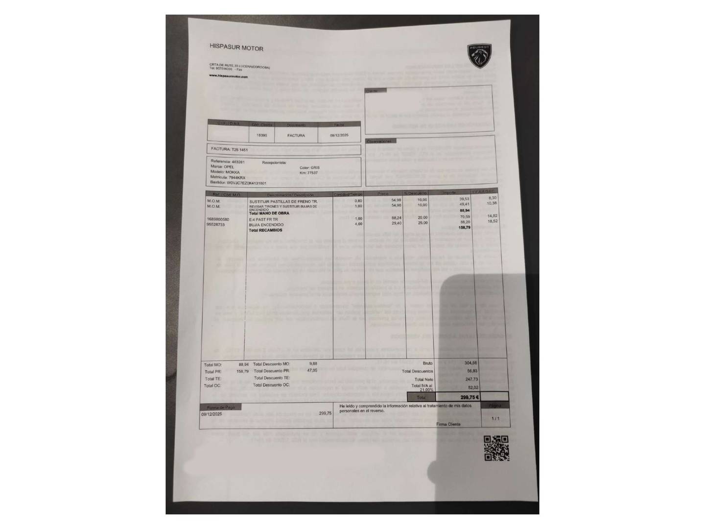 Foto del mantenimiento del Opel Mokka X Opel Mokka X 1.4 Turbo GLP Selective 4X2 (140 CV)