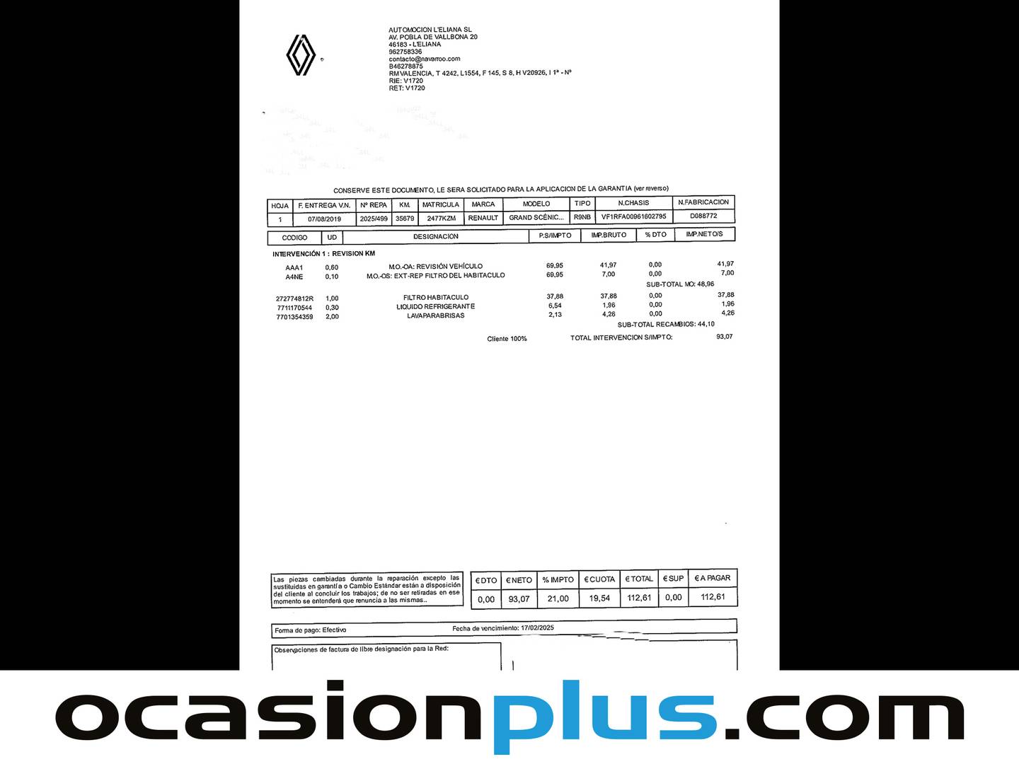 Foto del mantenimiento del Renault Grand Scénic Renault Grand Scenic Limited Energy TCe (140 CV)  7 PLAZAS