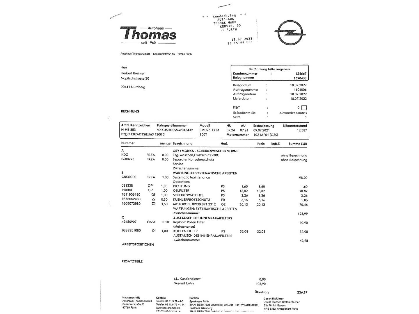 Foto del mantenimiento del Opel Mokka Opel Mokka 1.2 T Ultimate Auto (130 CV)