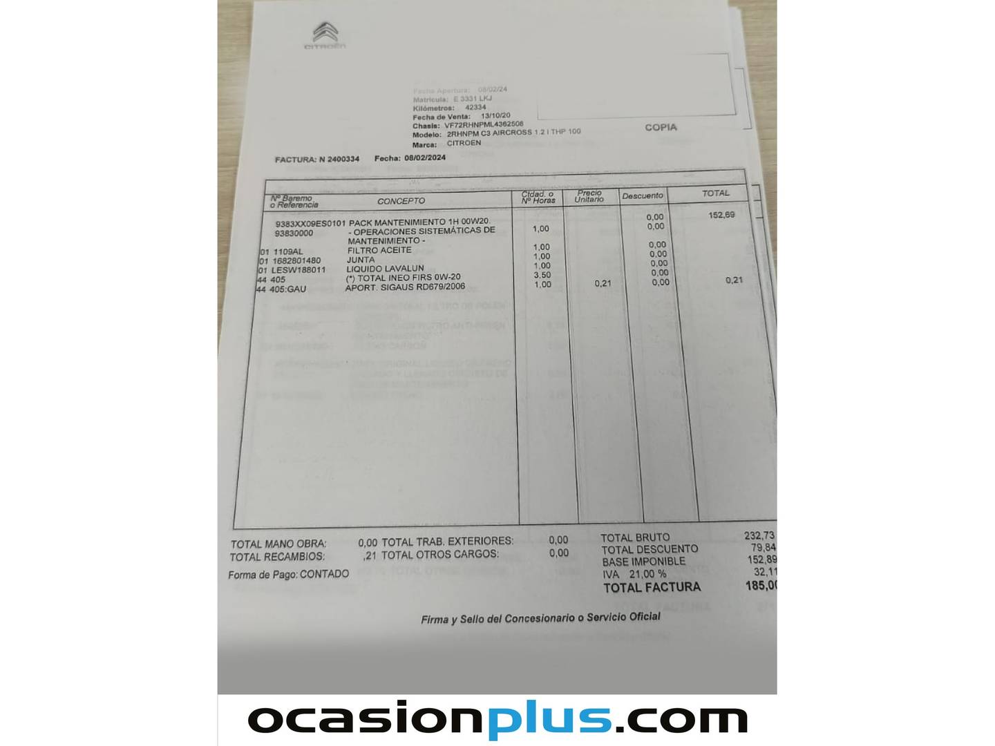 Foto del mantenimiento del Citroën C3 Aircross Citroën C3 Aircross PureTech 110 S&S C-Series (110 CV)
