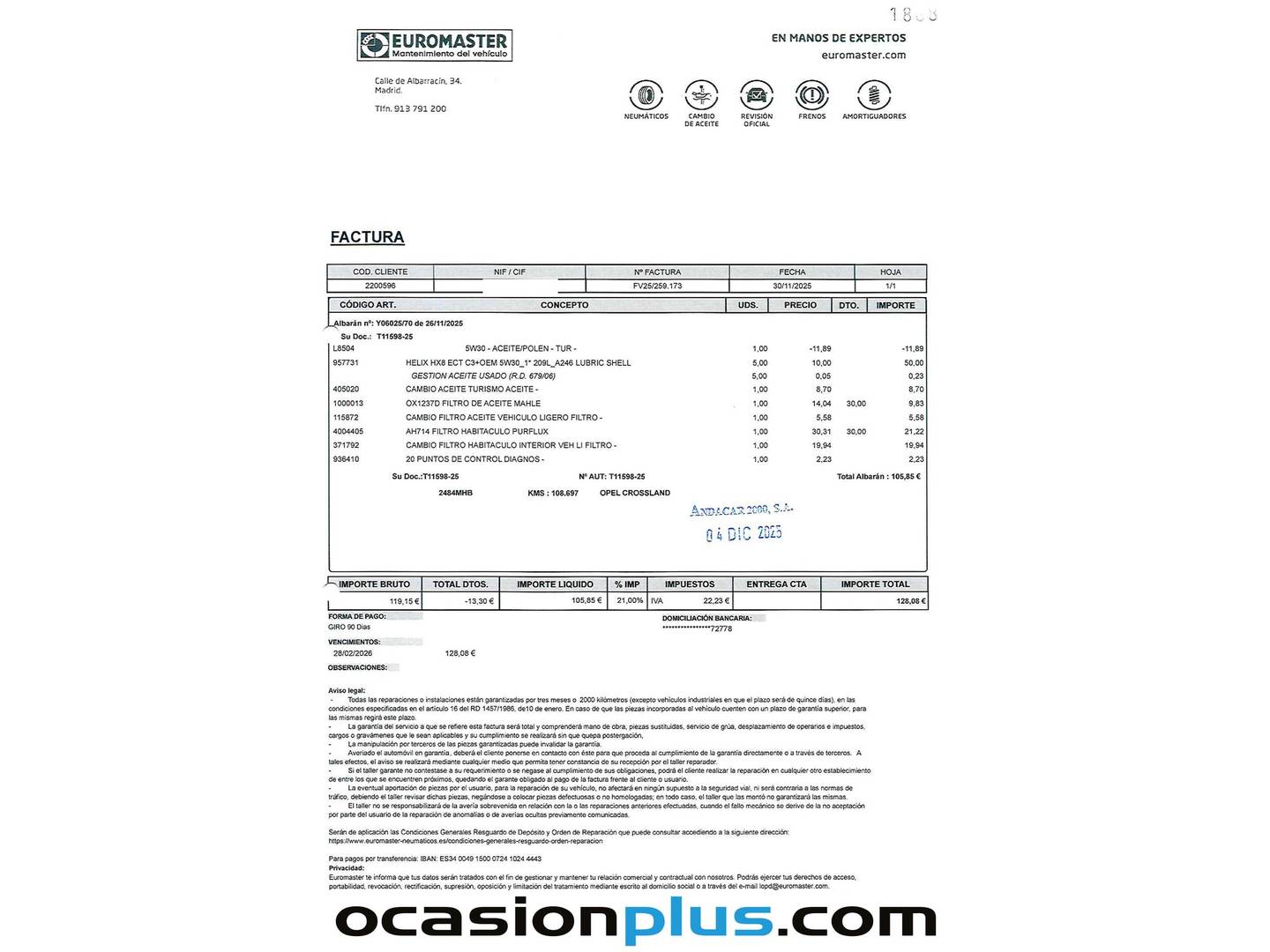 Foto del mantenimiento del Opel Crossland Opel Crossland Crossland 1.5D Edition (110 CV)