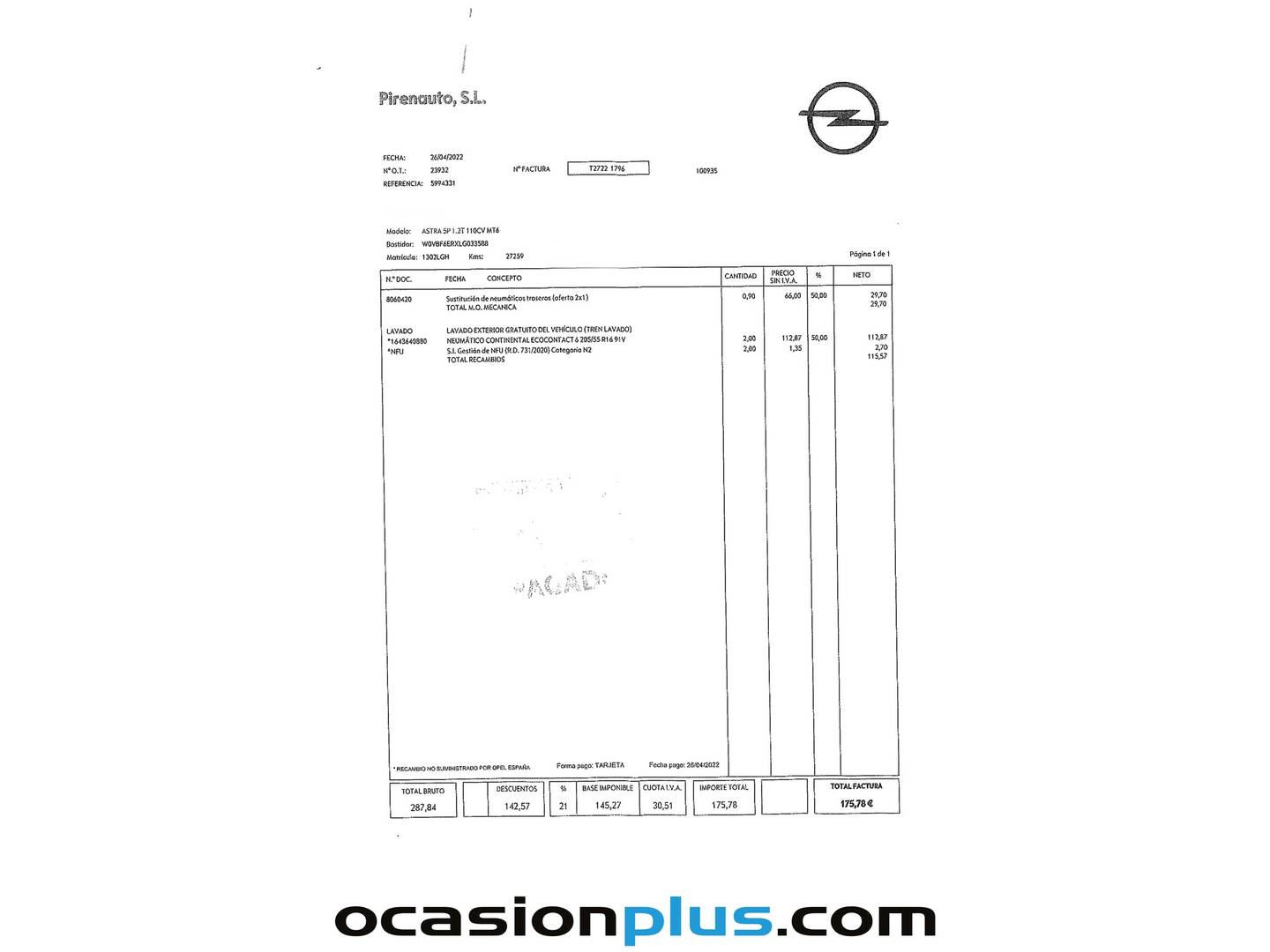 Foto del mantenimiento del Opel Astra Opel Astra 1.2 Turbo SHL 2020 (110 CV)
