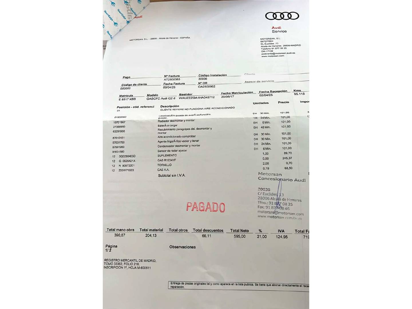 Foto del mantenimiento del Audi Q2 Audi Q2 Design Edition 1.6 TDI (116 CV)