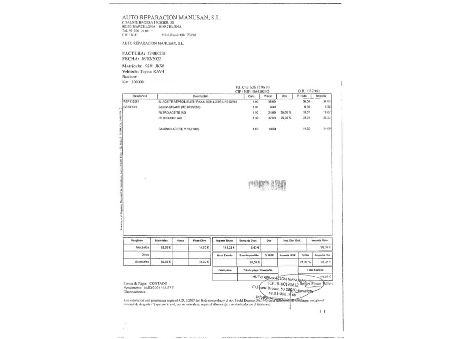 Foto del mantenimiento del Toyota Rav4 Toyota Rav4 150D 2WD Advance (143 CV)