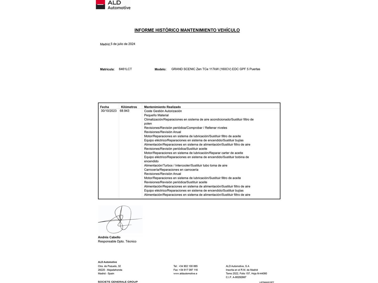 Foto del mantenimiento del Renault Grand Scénic Renault Grand Scenic Grand Scenic Zen TCe (160 CV) EDC GPF