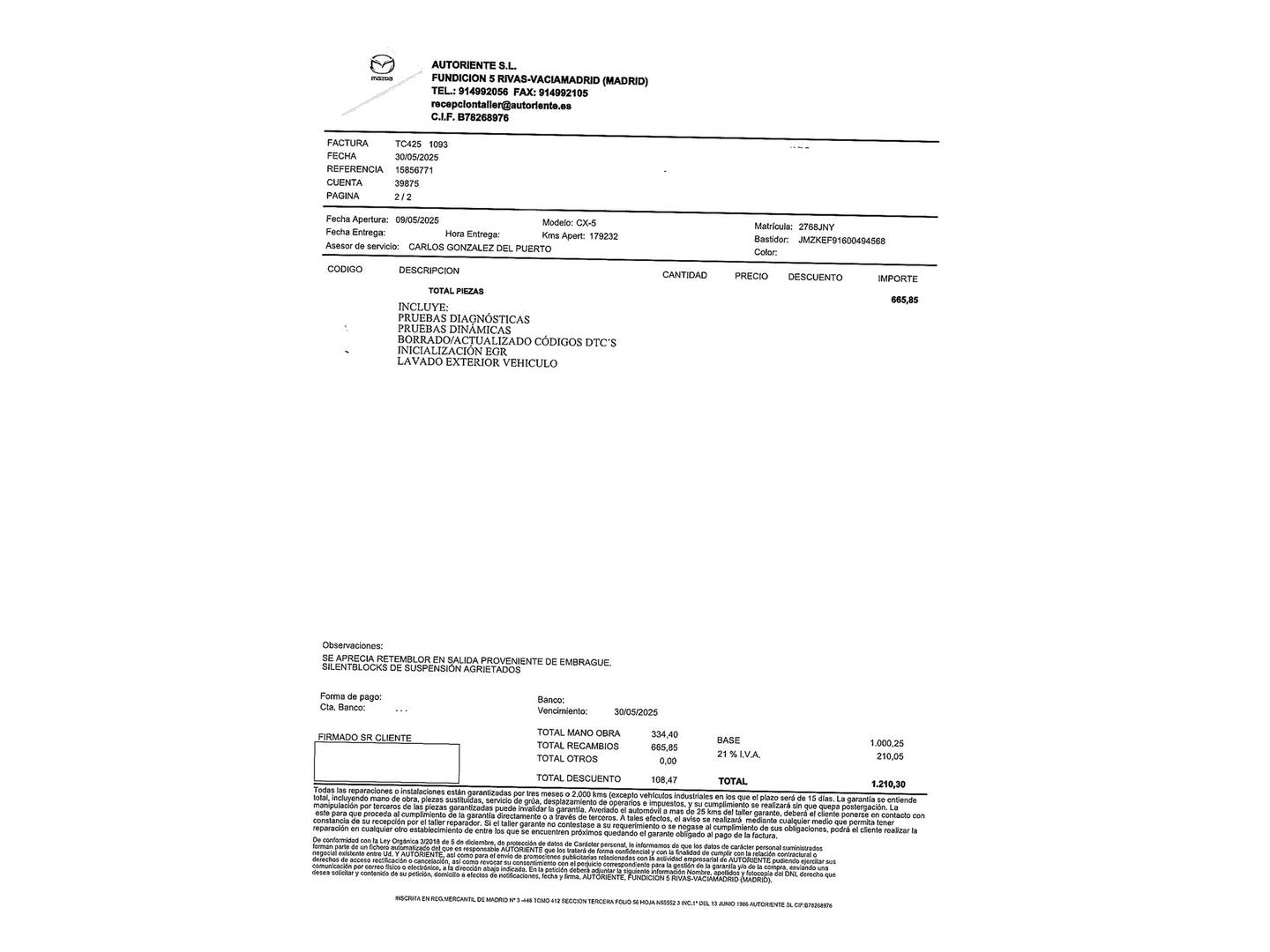 Foto del mantenimiento del Mazda CX-5 Mazda CX-5 2.2 DE Luxury 2WD (150 CV)