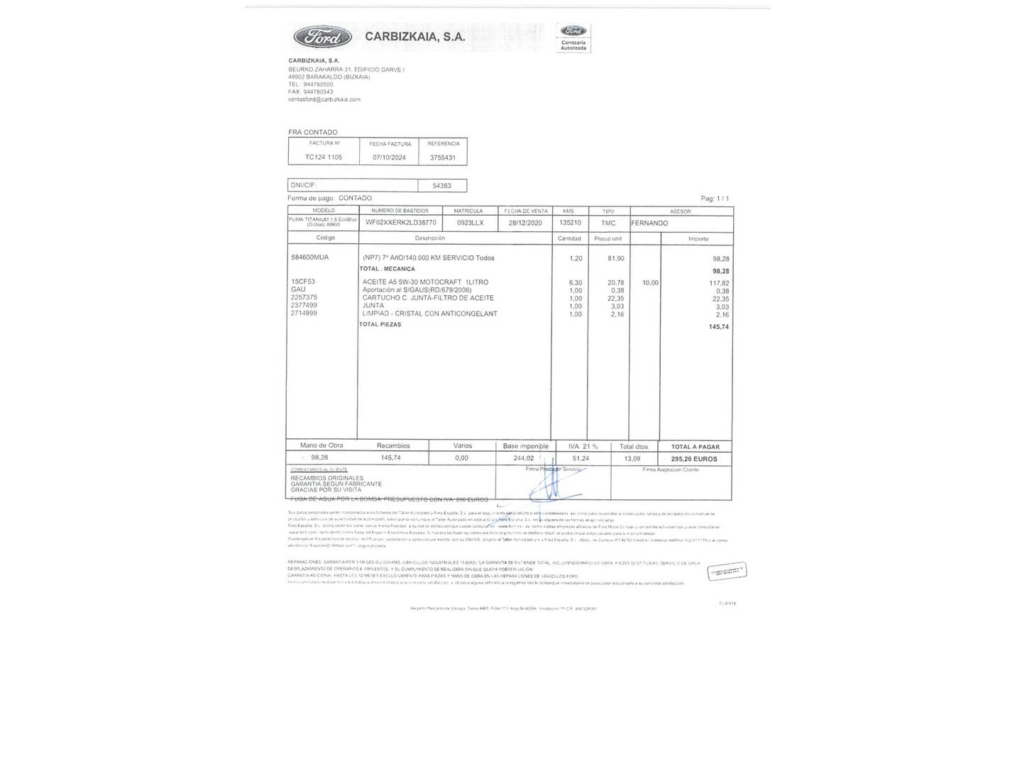 Foto del mantenimiento del Ford Puma Ford Puma 1.5 Ecoblue Titanium (120 CV)