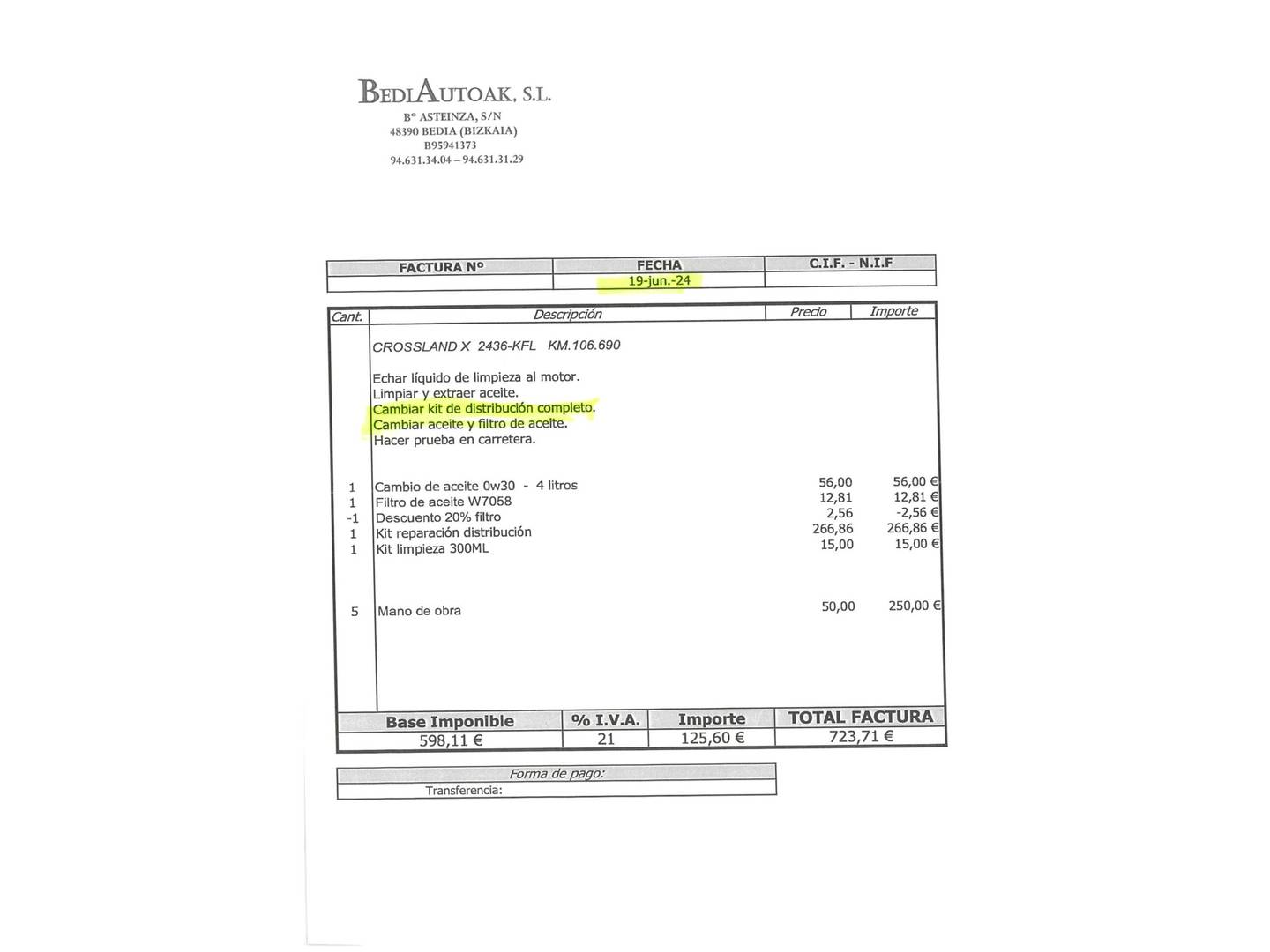 Foto del mantenimiento del Opel Crossland X Opel Crossland X 1.2 Turbo S&S ecoTEC Excellence (110 CV)