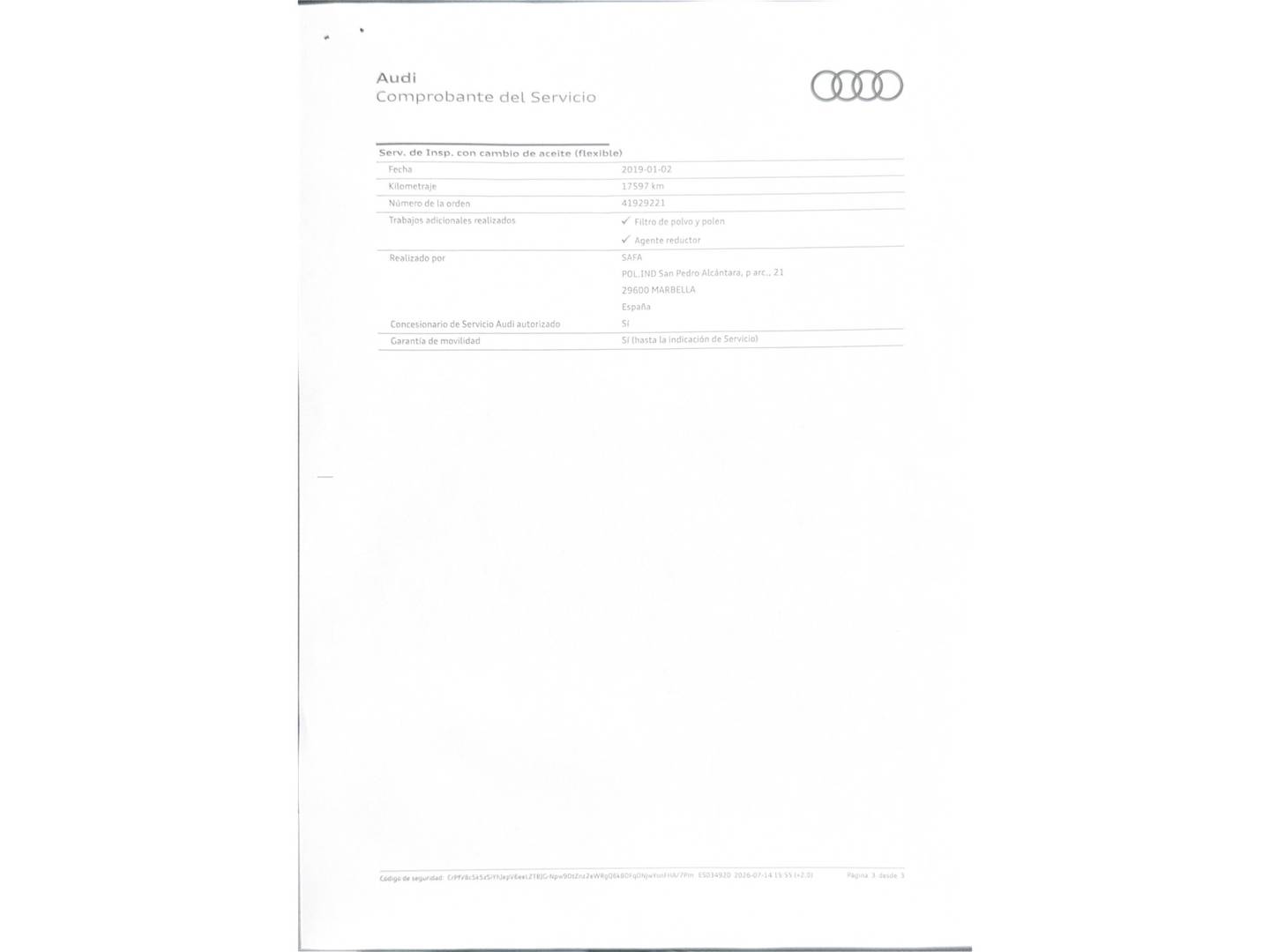 Foto del mantenimiento del Audi Q7 Audi Q7 Sport 3.0 TDI quattro (272 CV) tiptronic Pack S-Line 7 Plazas