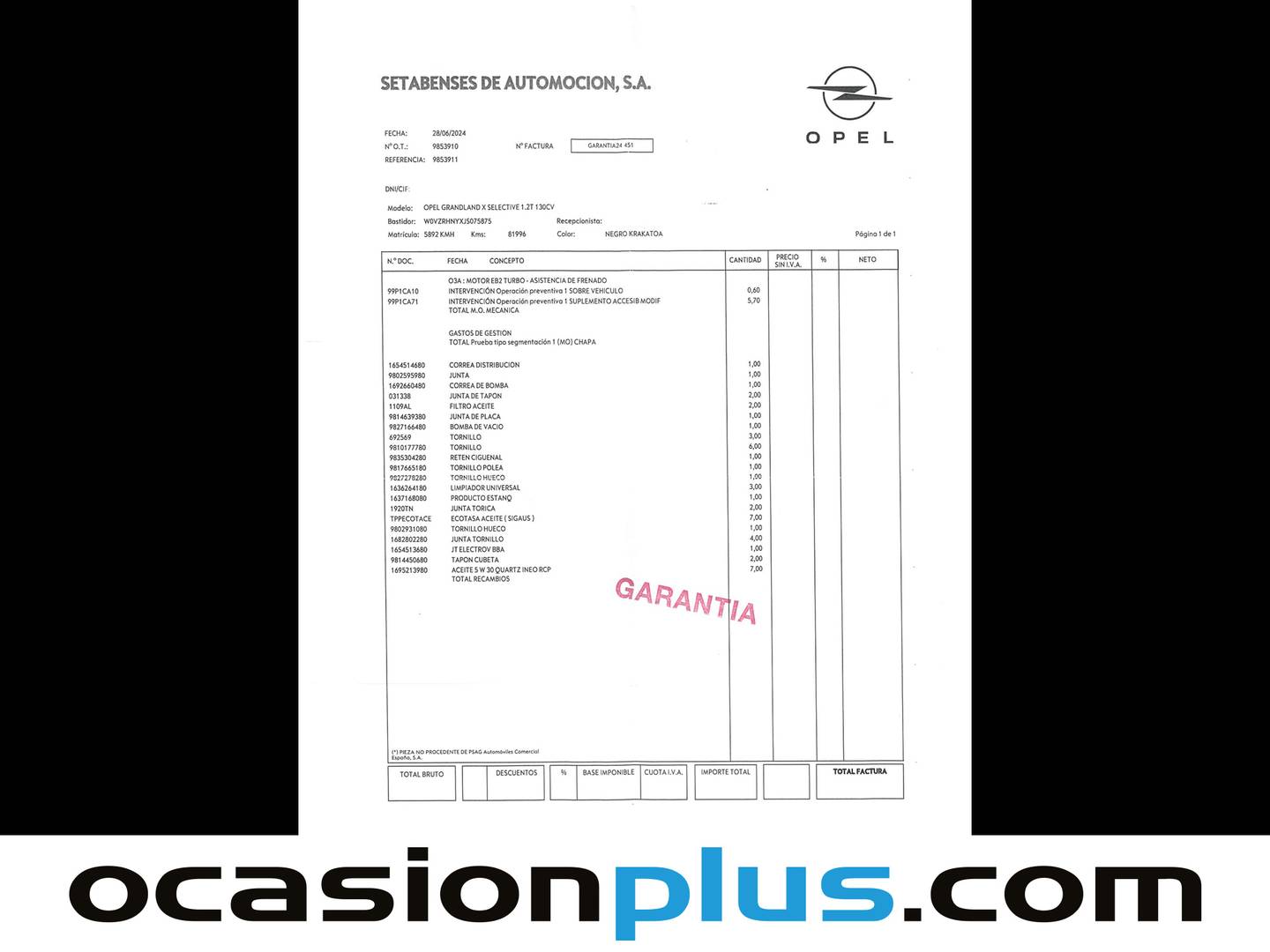 Foto del mantenimiento del Opel Grandland X Opel Grandland X 1.2 Turbo Selective (130 CV)