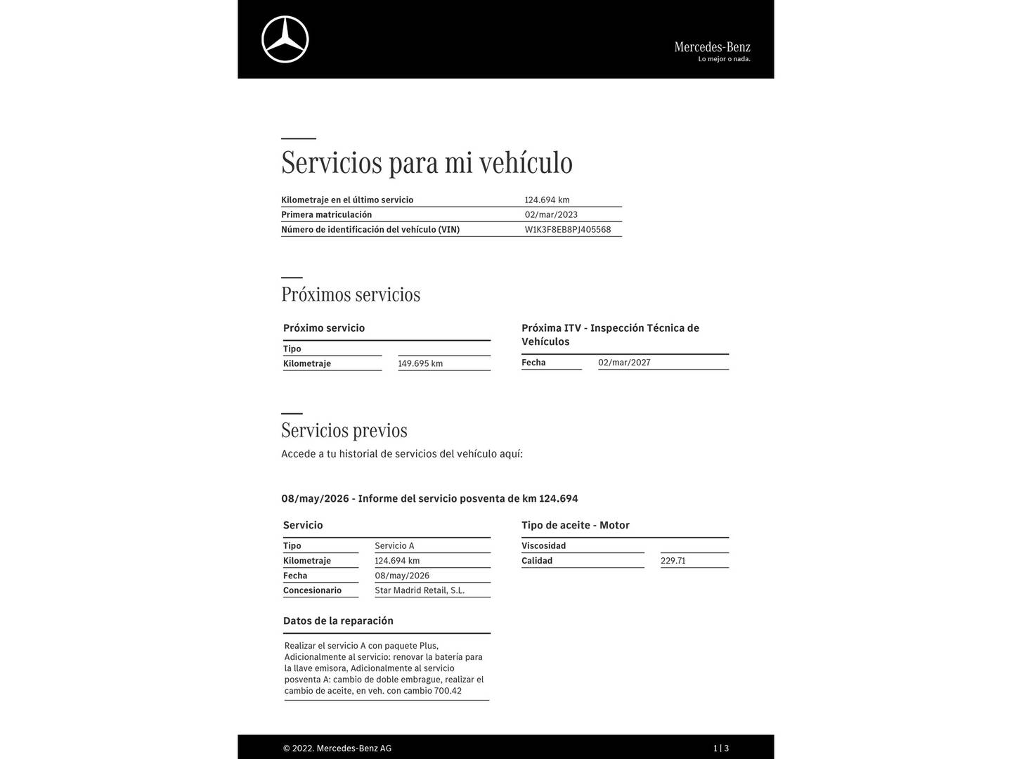 Foto del mantenimiento del Mercedes Clase A Mercedes Clase A 180 (136 CV) Pack AMG