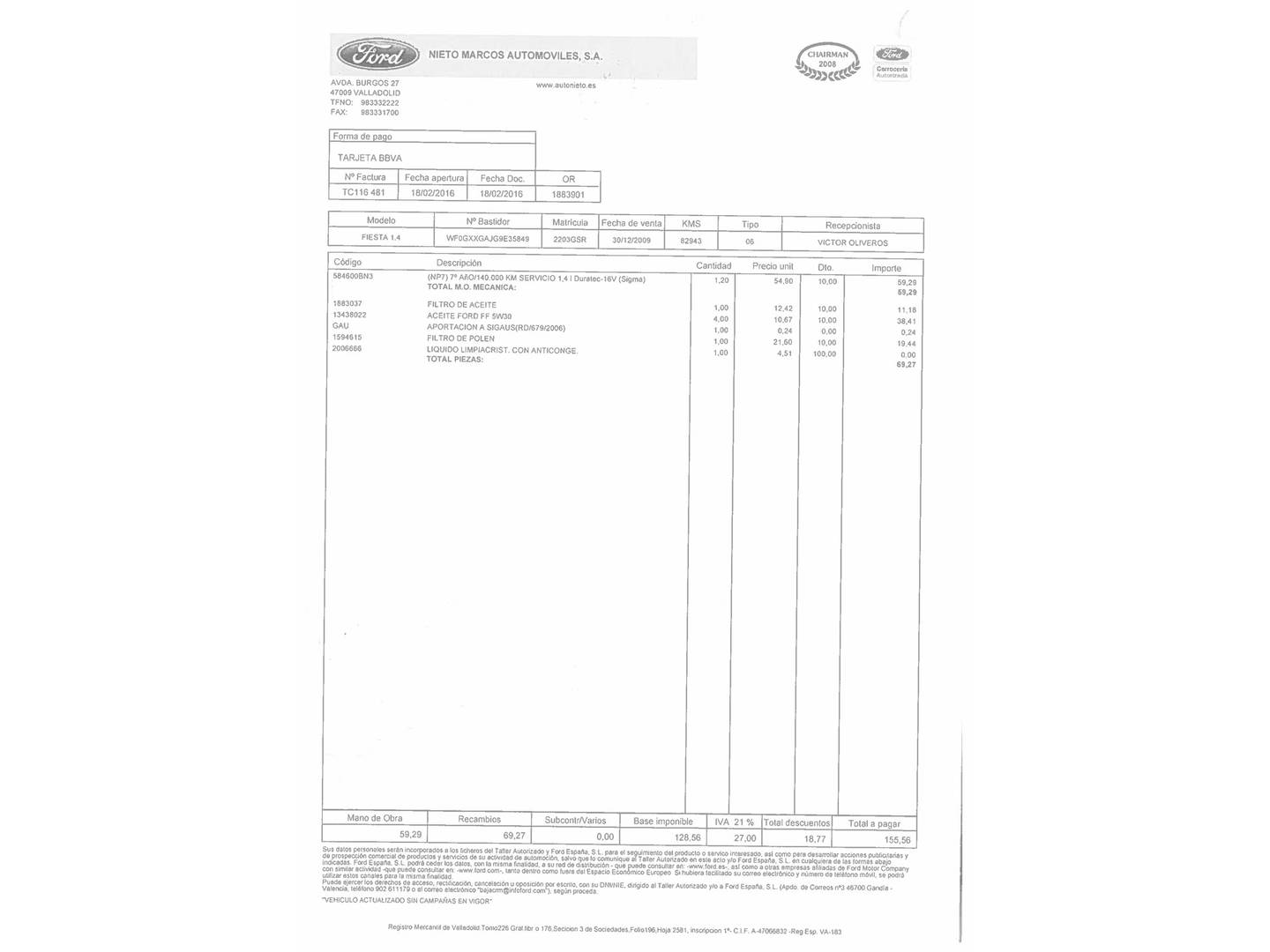 Foto del mantenimiento del Ford Fiesta Ford Fiesta 1.4 Titanium (96 CV)