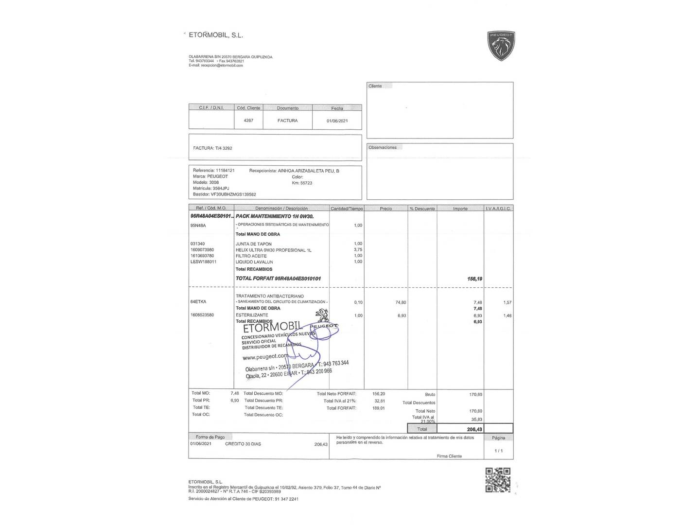 Foto del mantenimiento del Peugeot 3008 Peugeot 3008 1.6 BlueHDI FAP Style (120 CV)