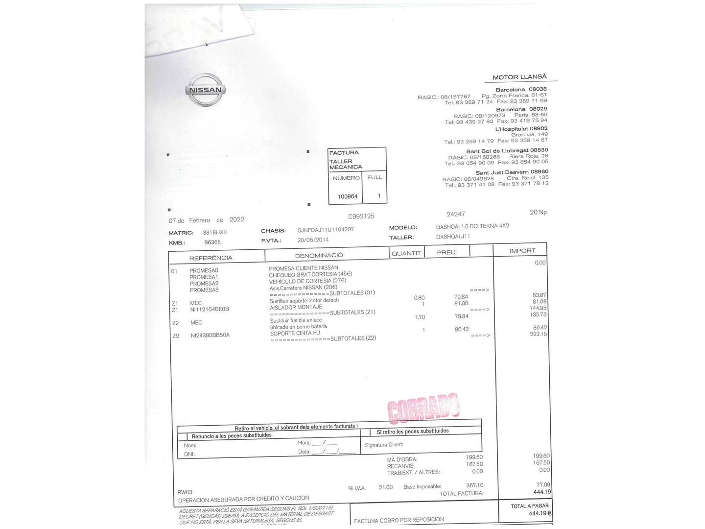 Foto del mantenimiento del Nissan QASHQAI Nissan Qashqai dCi 130 Tekna 4x2 XTronic (130 CV)