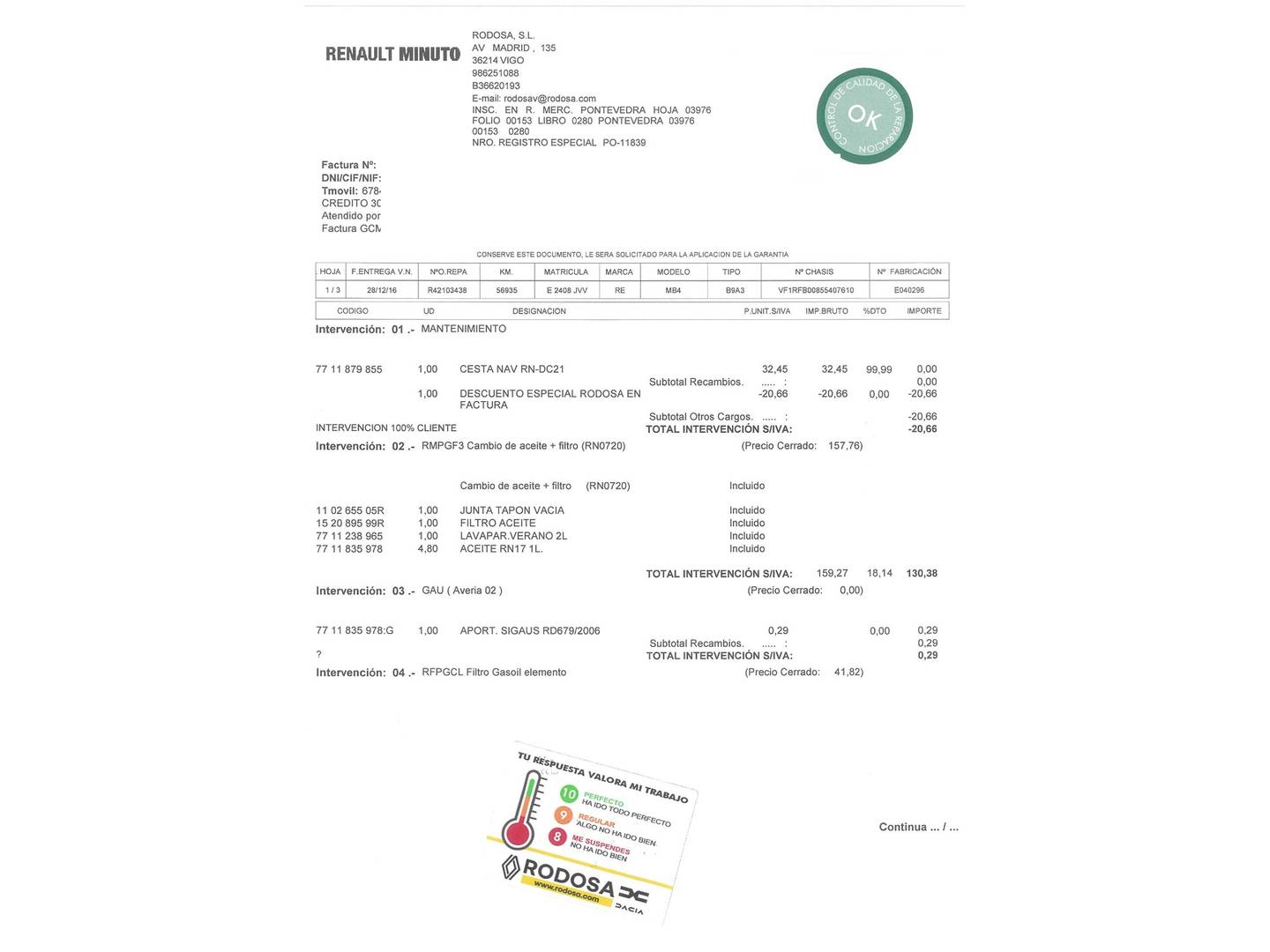 Foto del mantenimiento del Renault Mégane Renault Megane GT Line Energy dCi (110 CV)