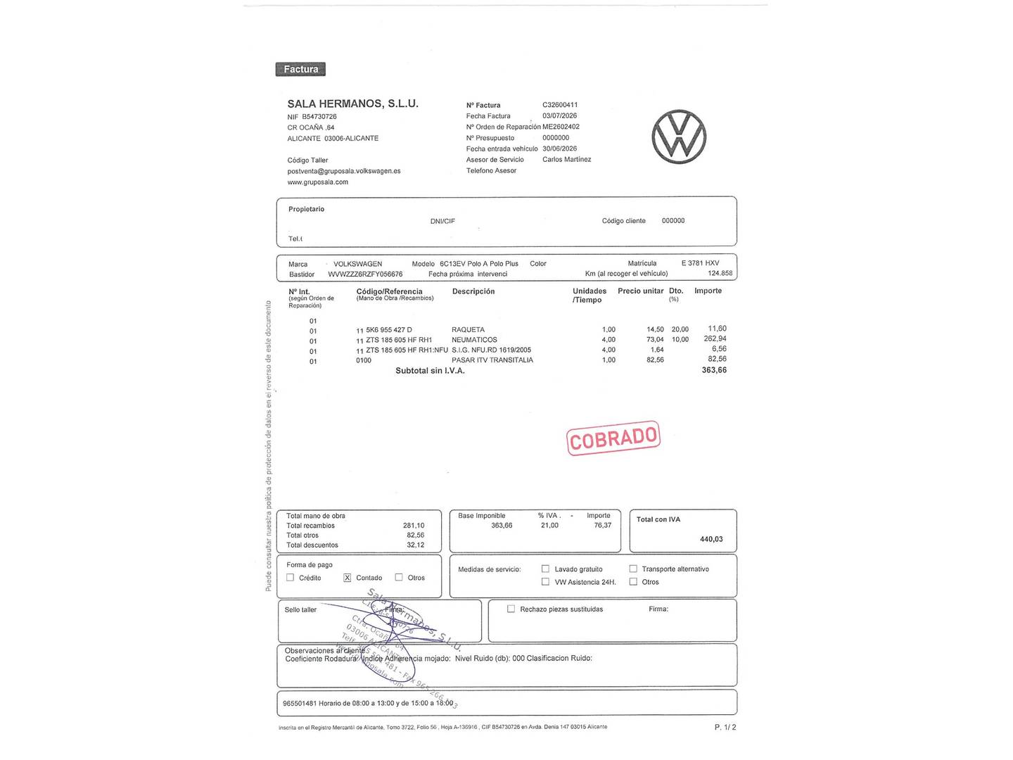 Foto del mantenimiento del Volkswagen Polo Volkswagen Polo Advance 1.2 TSI BMT (90 CV)