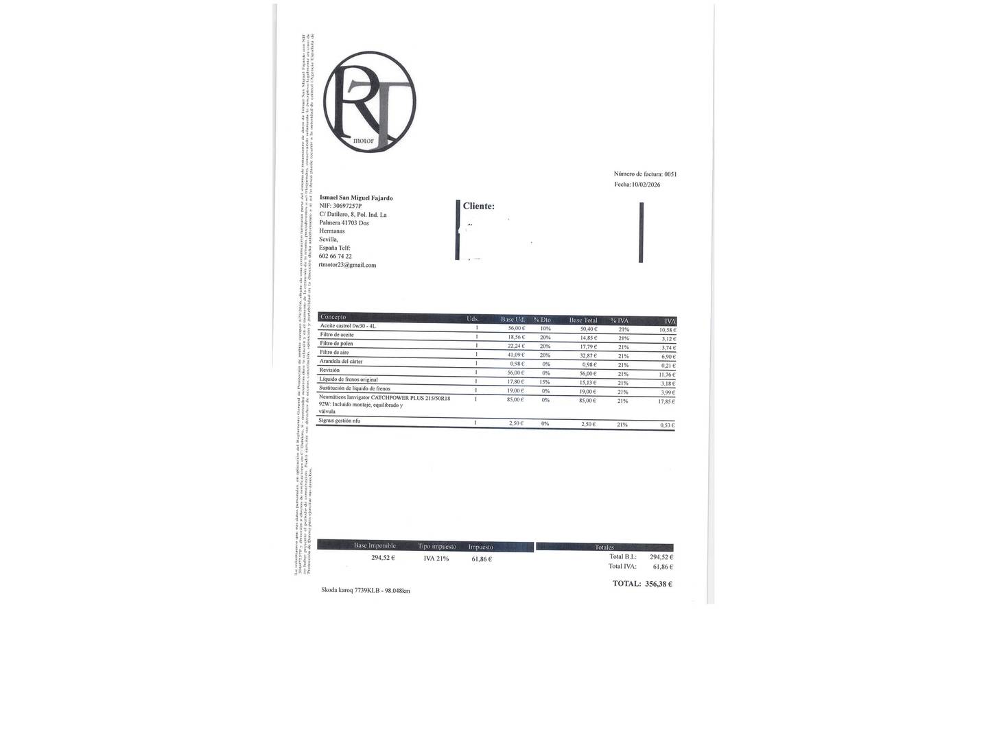 Foto del mantenimiento del Skoda Karoq Skoda Karoq 1.0 TSI Ambition (115 CV)