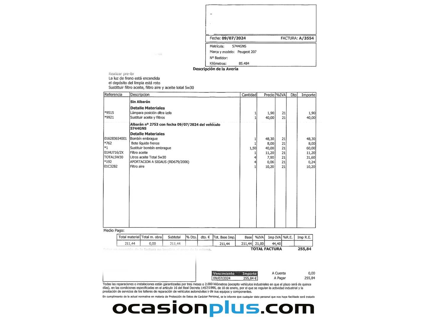 Foto del mantenimiento del Peugeot 207 Peugeot 207 SW 1.6 HDI Confort (90 CV)