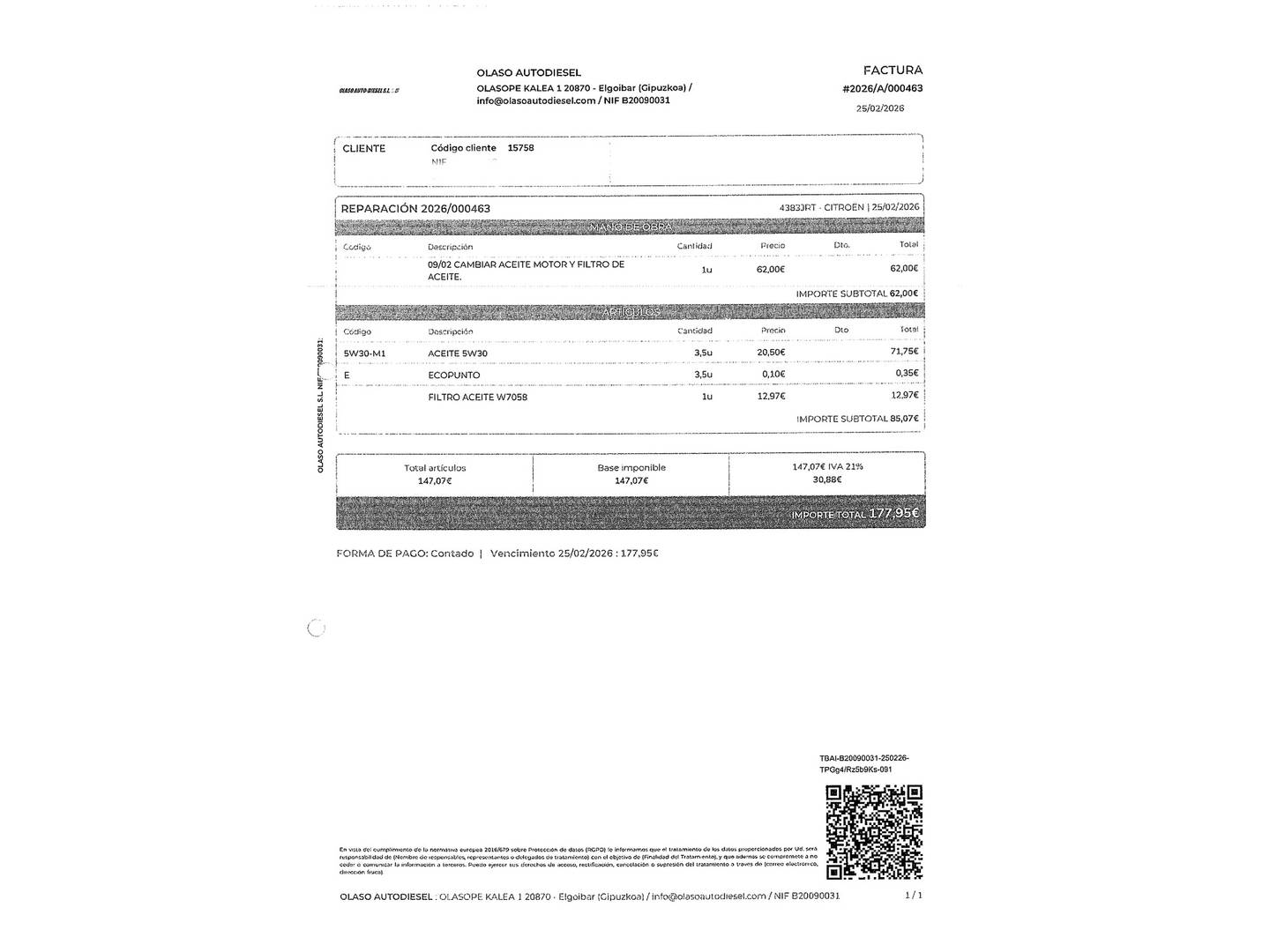 Foto del mantenimiento del Citroën Grand C4 Picasso Citroen Grand C4 Picasso PureTech 130 S&S 6v Live Edition (130 CV) 7 Plazas