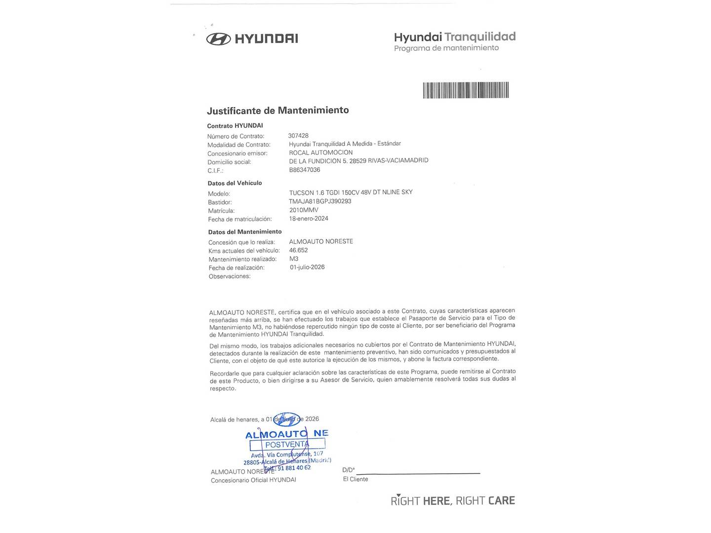 Foto del mantenimiento del Hyundai Tucson Hyundai Tucson 1.6 TGDI 48V N-Line Sky DCT (150 CV)
