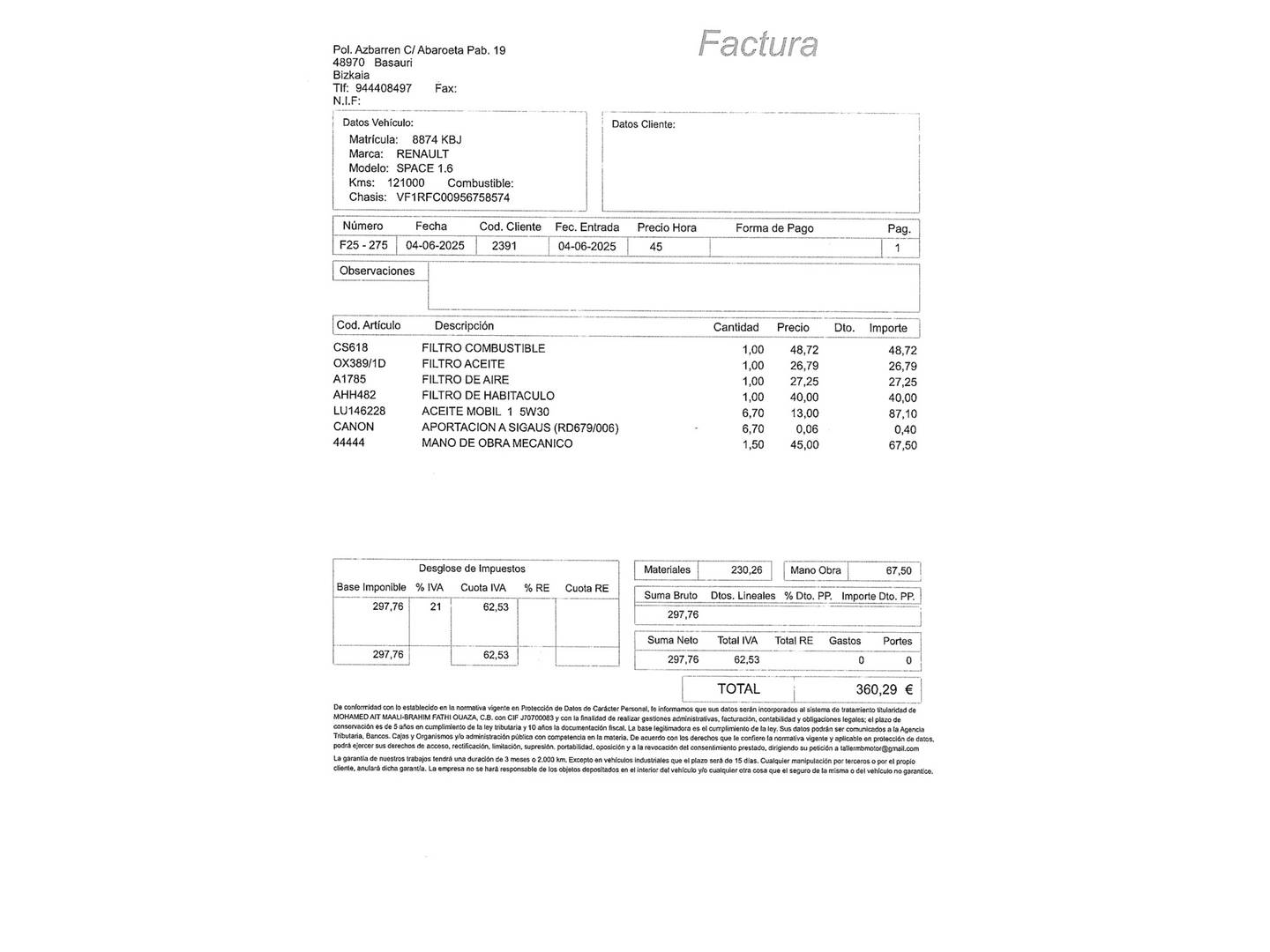 Foto del mantenimiento del Renault Espace Renault Espace Zen Energy TT dCi (160 CV) EDC 7 Plazas