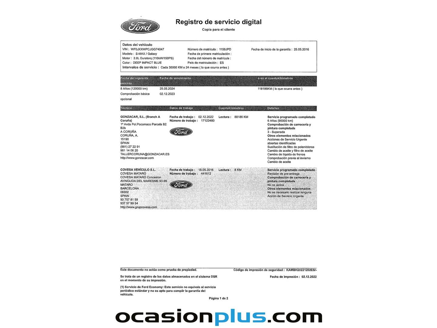 Foto del mantenimiento del Ford S-MAX Ford S-Max 2.0 TDCI Titanium PowerShift (150 CV) 7 Plazas