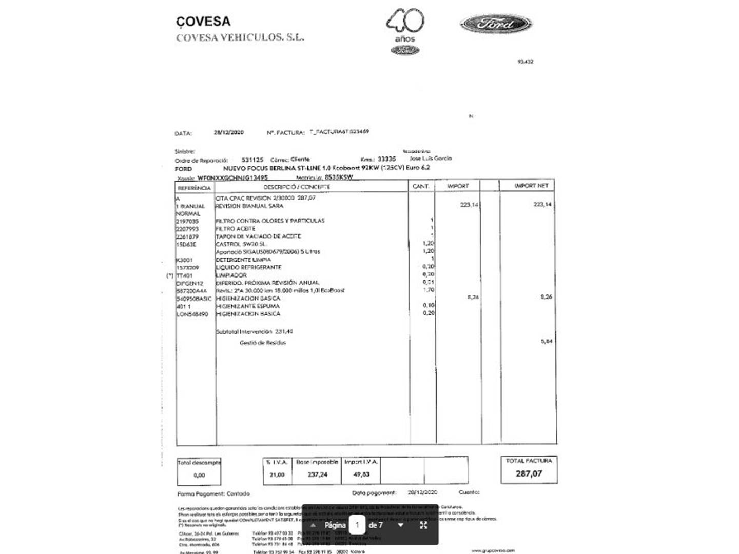 Foto del mantenimiento del Ford Focus Ford Focus 1.0 Ecoboost S&S ST-Line (125 CV)