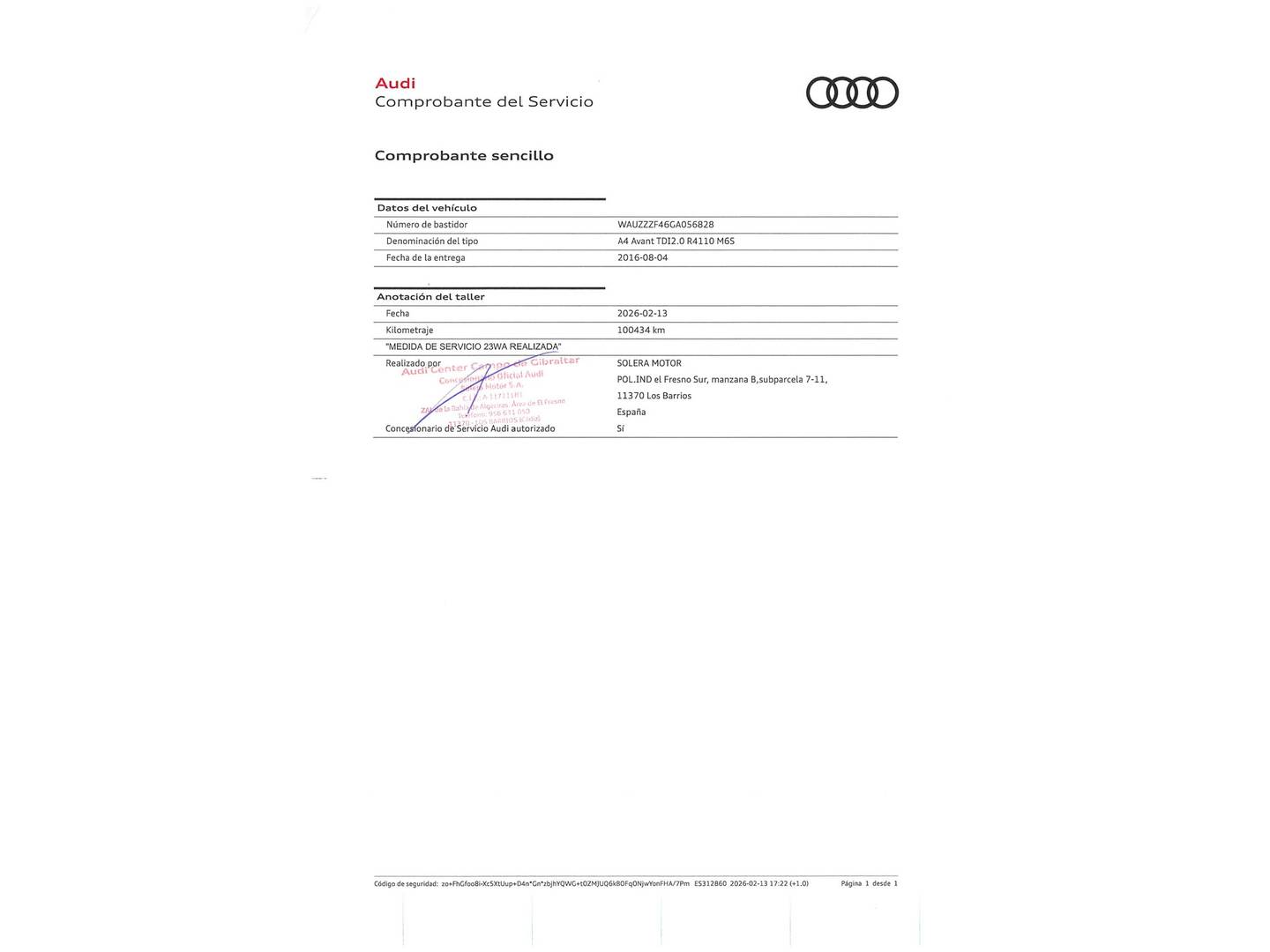 Foto del mantenimiento del Audi A4 Audi A4 Avant Advanced edition 2.0 TDI (150 CV)