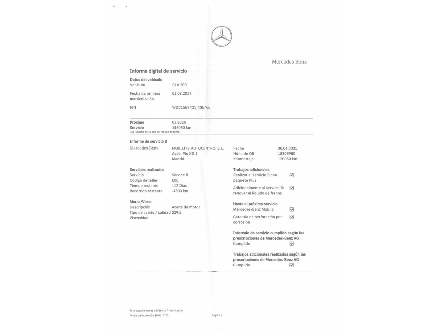 Foto del mantenimiento del Mercedes GLA Mercedes GLA GLA 200 (156 CV)